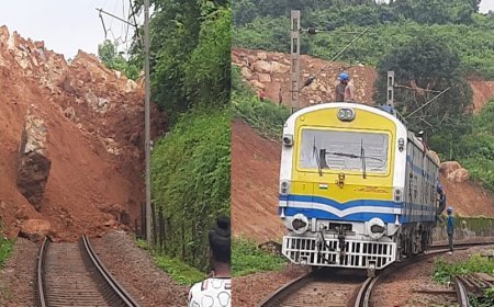 କୋରାପୁଟରେ ରେଳ ଧାରଣା ଉପରେ ପାହାଡ଼ରୁ ଧସିଲା ମାଟି ଓ ପଥର ଖଣ୍ଡ