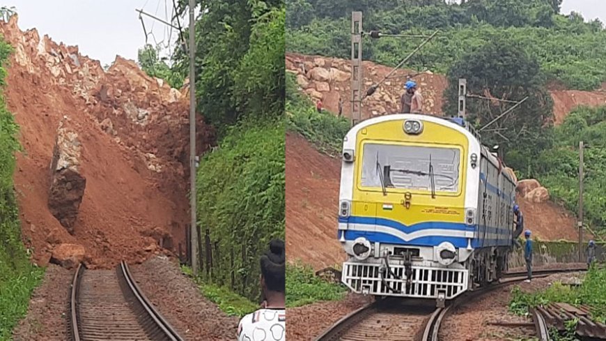 କୋରାପୁଟରେ ରେଳ ଧାରଣା ଉପରେ ପାହାଡ଼ରୁ ଧସିଲା ମାଟି ଓ ପଥର ଖଣ୍ଡ